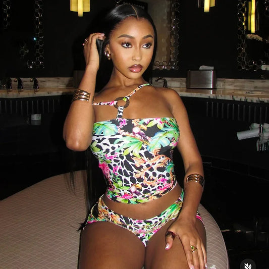 Neon Pulse Backless Bikini & Body-Hugging Shorts Lingerie Co-Ord