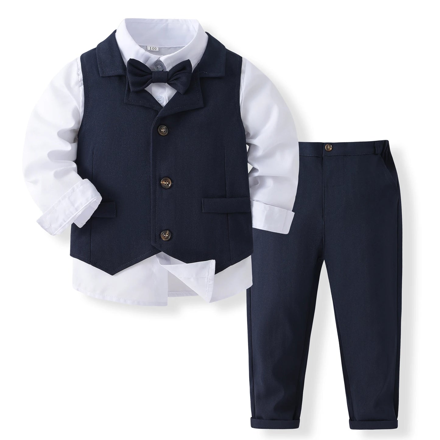 Gentleman Set Long Sleeve Lapel Button Shirt + Pants + Waistcoat Outfits Clothes