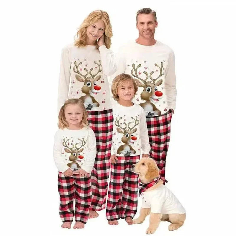 Mom Dad Kids Matching Pajamas Set Baby Dog Romper Scarf Christmas