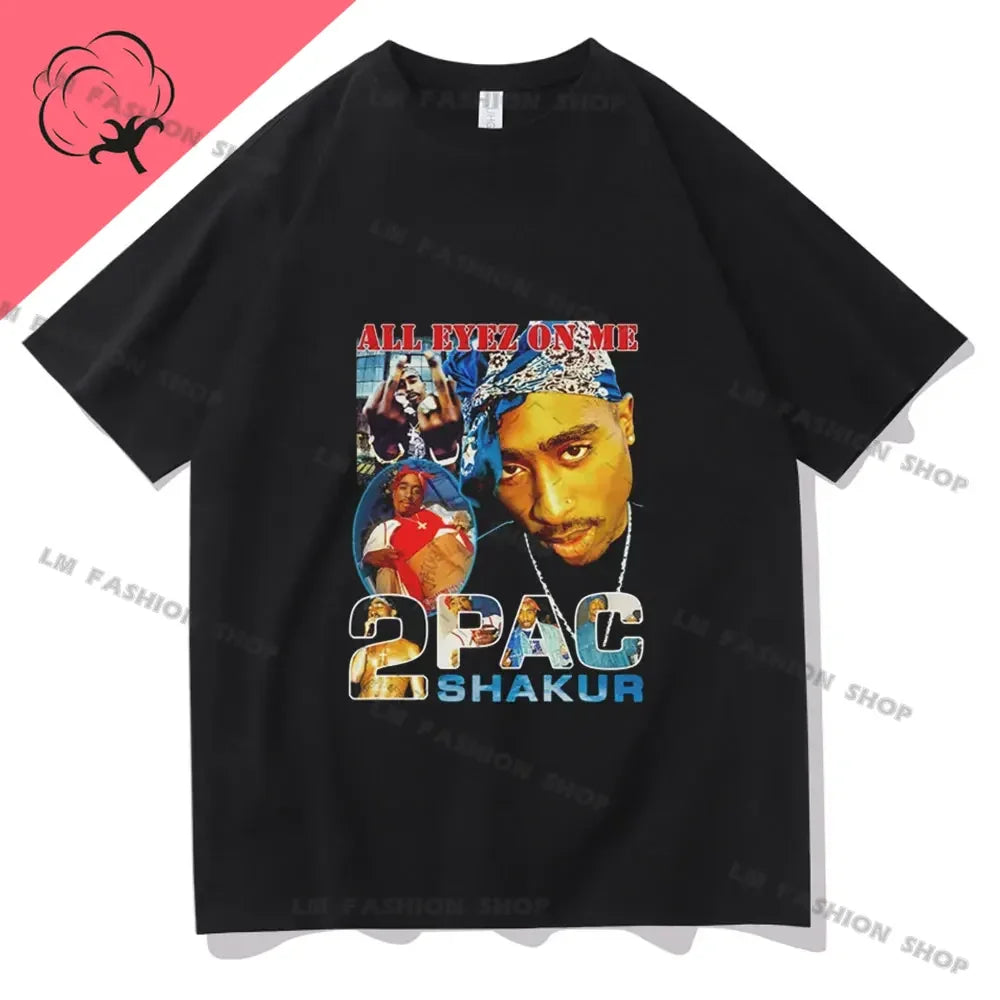 Hip Hop Women Men TShirt Rapper Tupac Graphic Print T-shirts Y2K Streetwear Cotton Tops Unisex Harajuku Casual Short Sleeve Tees