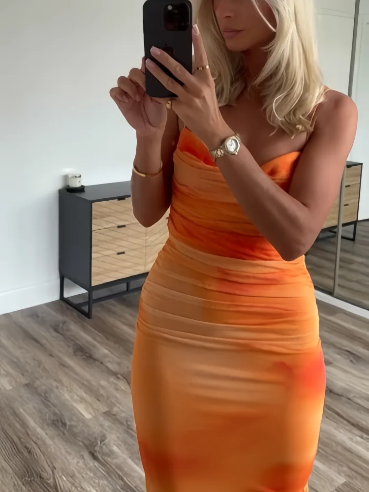 Tropical Orange bloom Mesh Dress