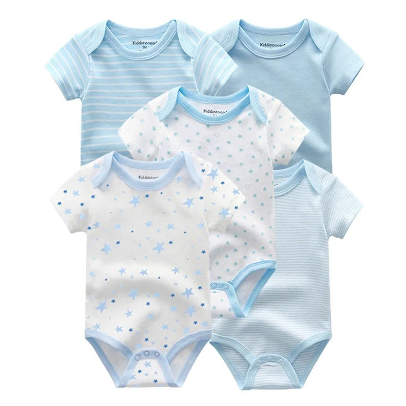 Kiddiezoom 5 Pcs/Lot Fashion Newborn Cartoon Short Sleeve Baby Boy Girl Bodysuits Soft 100%Cotton Infant Onesies