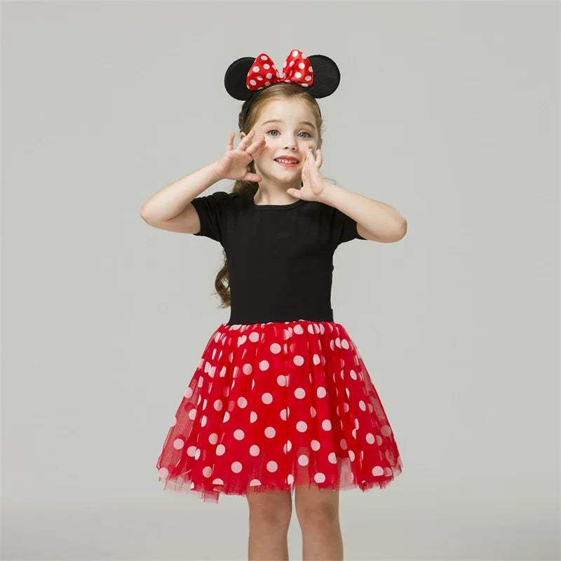 Girls Cosplay Cartoon Costume Kids Summer Short Sleeve Polka Dot Princess Dress Up Children Birthday Party Clothing