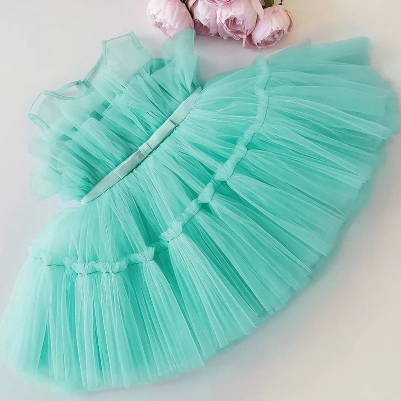 Girls Wedding Princess Dress Baby Kids Elegant Party Tutu Fluffy Prom Gown Children Bridesmaids Evening Tulle Birthday Dresses