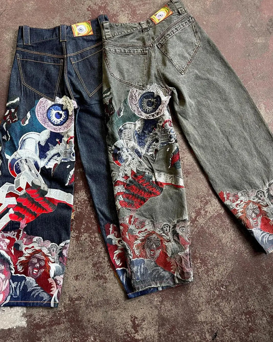 Y2k Jeans Harajuku Punk Oversized Graphic Embroidery Baggy Jeans Men and Women Wide Leg Jeans Hip Hop Casual Retro Streetwear