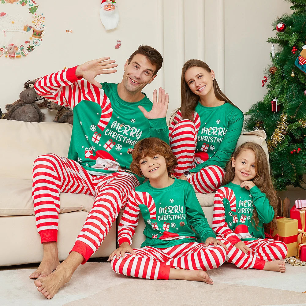 Christmas Father Son Mom Daughter Matching Pajamas Set Santa Claus Hat