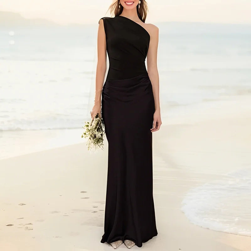 Sunset Aura One-Shoulder Contrast Maxi Dress