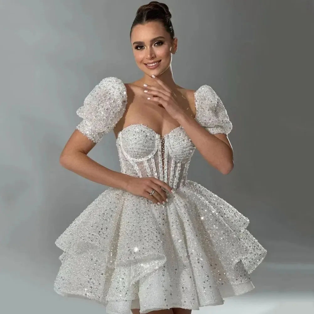 Evening Dress Sweetheart A-Line Mini Wedding Dress 2024 Detachable Sleeves Prom Gowns Bride Formal Party Dress