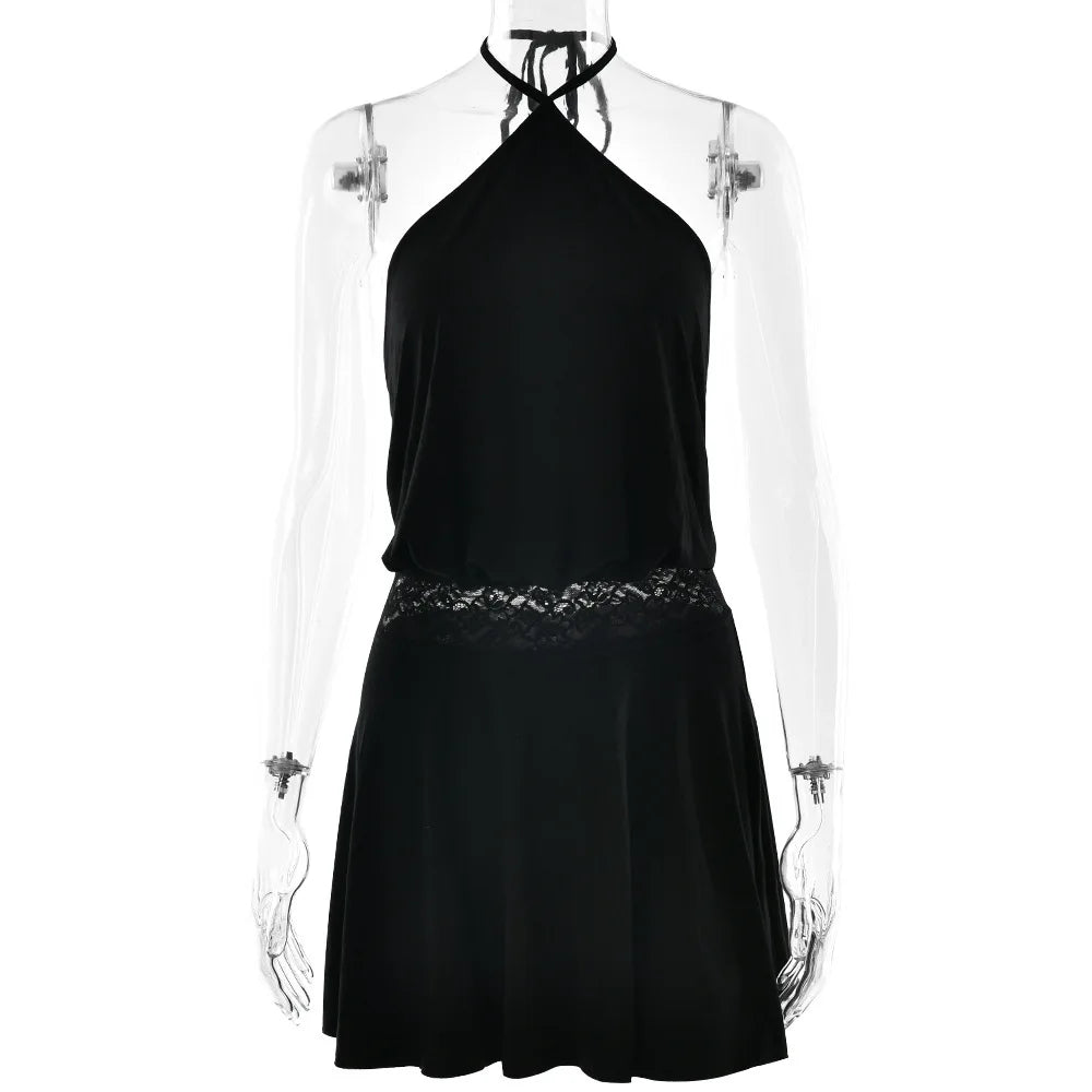 Lace Mirage Halter Sleeveless  Mini Dress