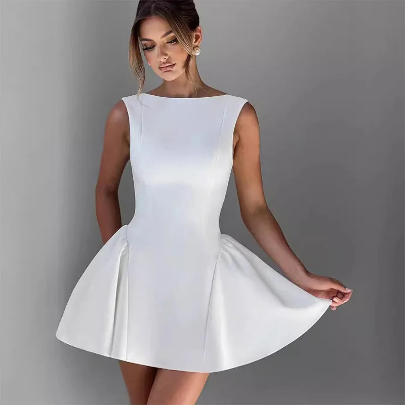 Fashion Solid Sleeveless Dress for Women Elegant Backless A Line Female Party Dress 2025 Spring New Slim Evening Club Lady Gown