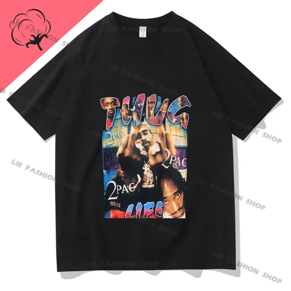 Hip Hop Women Men TShirt Rapper Tupac Graphic Print T-shirts Y2K Streetwear Cotton Tops Unisex Harajuku Casual Short Sleeve Tees