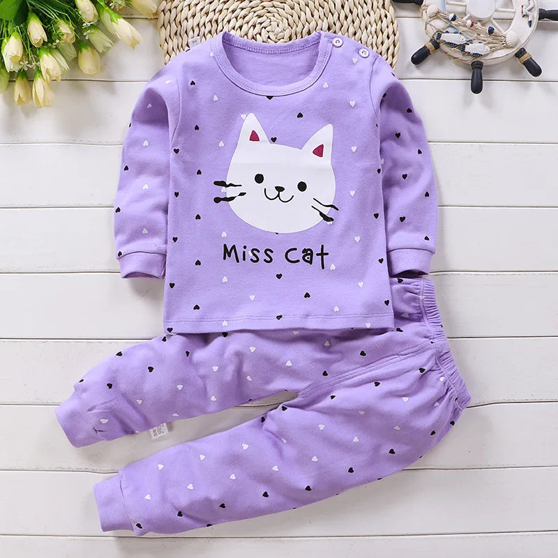 Cotton baby girl clothing winter newborn baby clothing set 2 sets of spring children's pajamas 0-5 year old baby cartoon casual