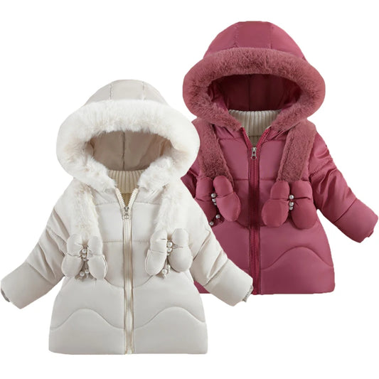 Baby Girls Solid Color Hooded Zipper Down Coat