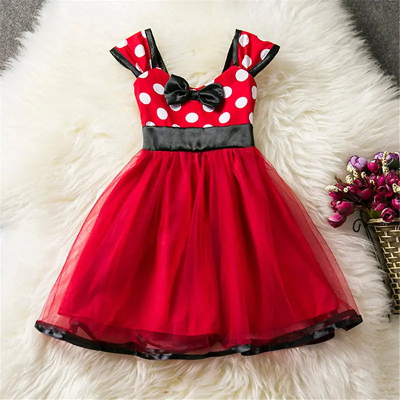 Girls Cosplay Cartoon Costume Kids Summer Short Sleeve Polka Dot Princess Dress Up Children Birthday Party Clothing