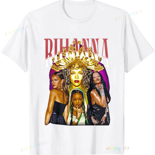 The America Famous Fashion Popular Playera Rihanna Printed T-shirt  High Quality Unisex Camisetas Gothic  Letter Graphic Tops