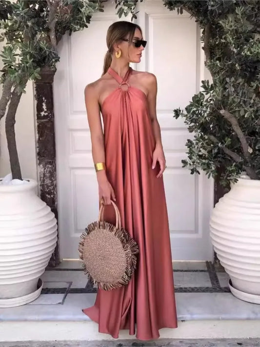 Sunset Whispers Satin Swing Maxi Dress