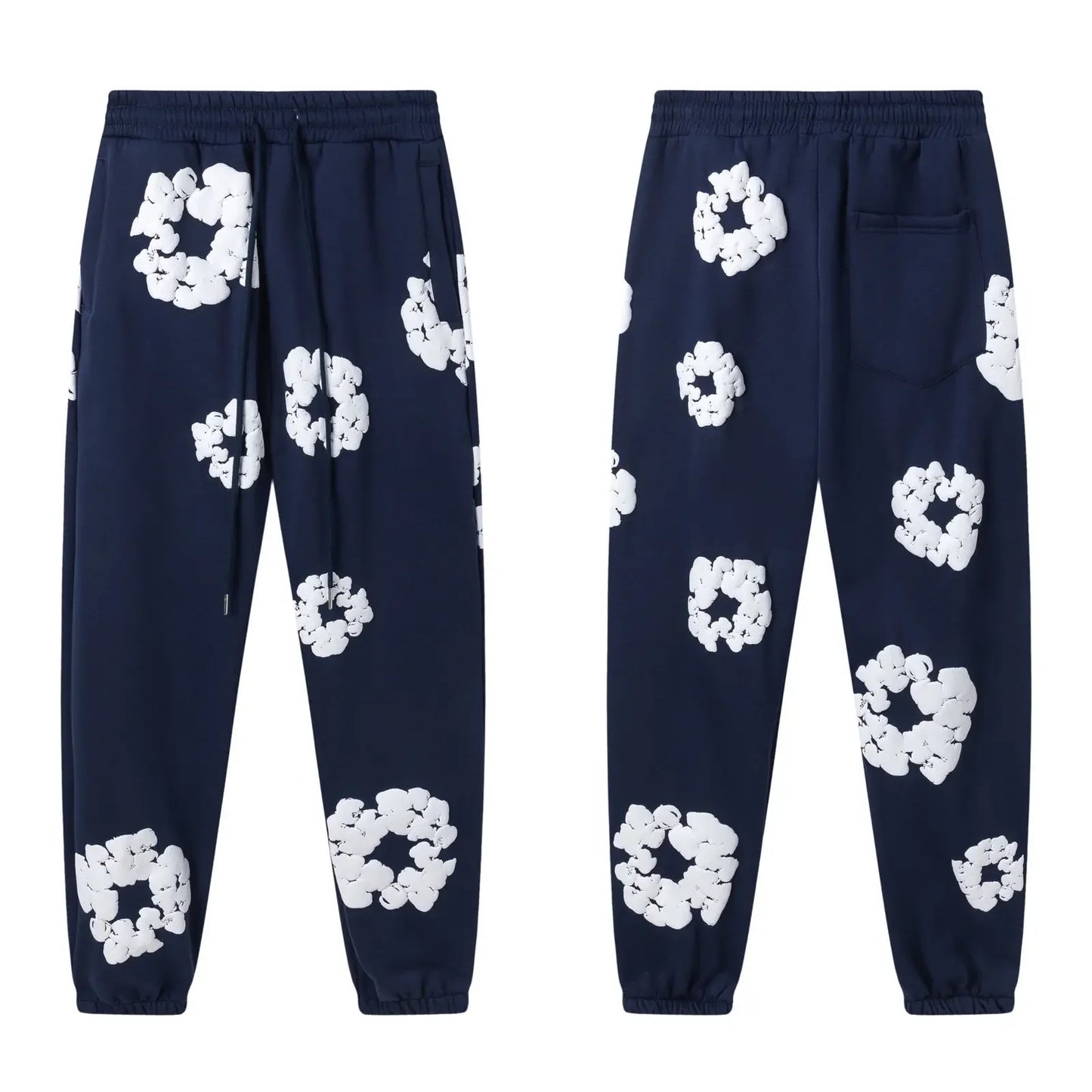 Fashion Flower New Mens Womens Same Foam Kapok Printing Long-sleeved Fleece Hooded Sweater Casual Loose Sweatpants Set