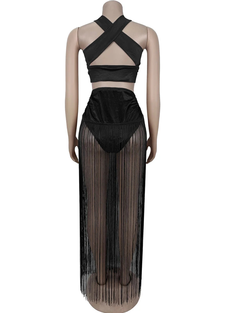 Golden Mirage Fringed Skirt Co-Ord