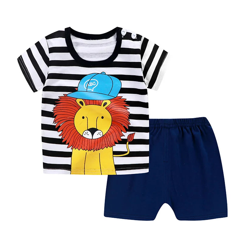 Winnie Pooh Cute Children Tracksuit Summer Clothing Cartoon Fashion Baby Boys Short Sleeved Suit T-shirt + Shorts 2piece Set