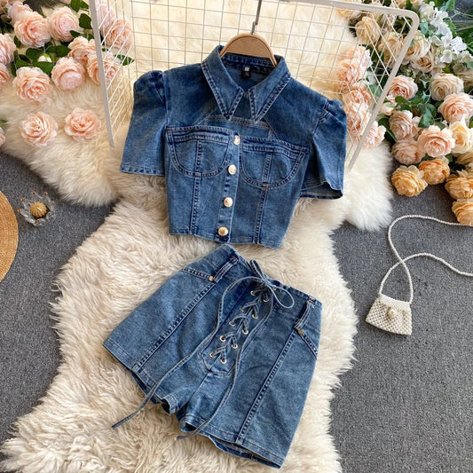 Star-Spangled Style Cutout Denim Co-Ord Set