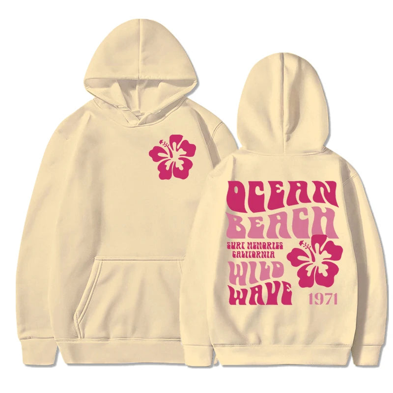 Kids Hoodie "Ocean Beach Wild Wave" Letter Print Hooded Boys Girls Aesthetics