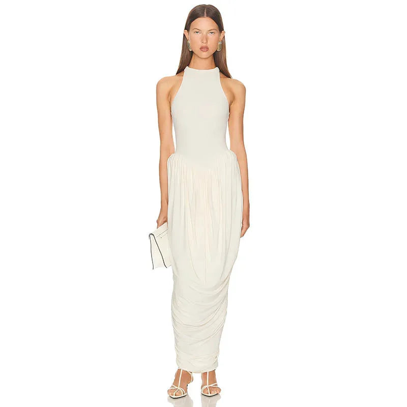 Grace Off-Shoulder Pleated Elegant O Neck Maxi Dress