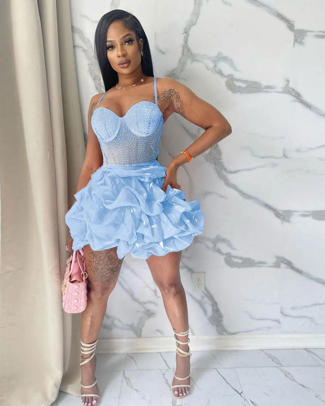 Womens Mesh Rhinestones Spaghetti Strap Bodycon Mini Cake Dress 2023 Sexy Sleeveless Night Club Party Birthday Ball Gown Dresses