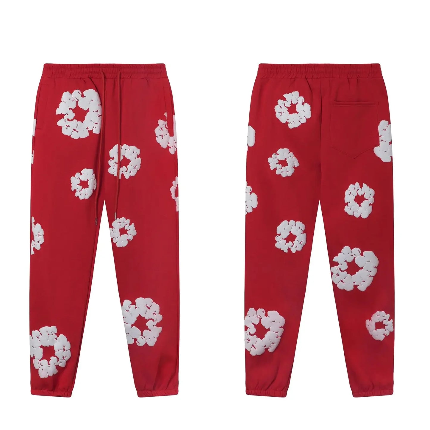 Fashion Flower New Mens Womens Same Foam Kapok Printing Long-sleeved Fleece Hooded Sweater Casual Loose Sweatpants Set