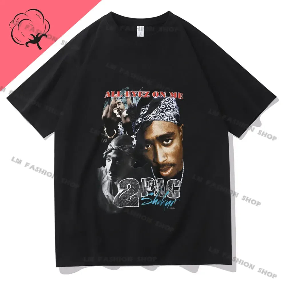 Hip Hop Women Men TShirt Rapper Tupac Graphic Print T-shirts Y2K Streetwear Cotton Tops Unisex Harajuku Casual Short Sleeve Tees