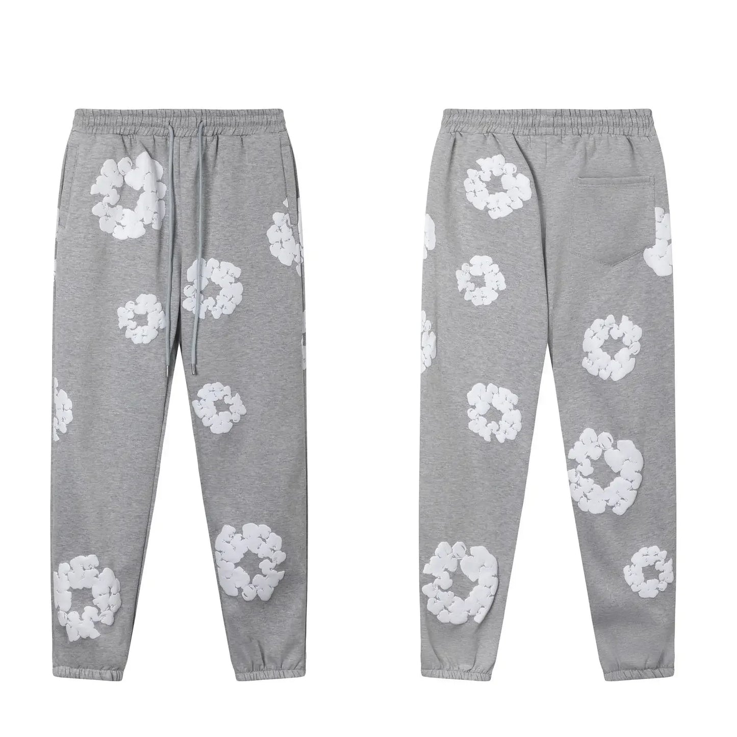 Fashion Flower New Mens Womens Same Foam Kapok Printing Long-sleeved Fleece Hooded Sweater Casual Loose Sweatpants Set