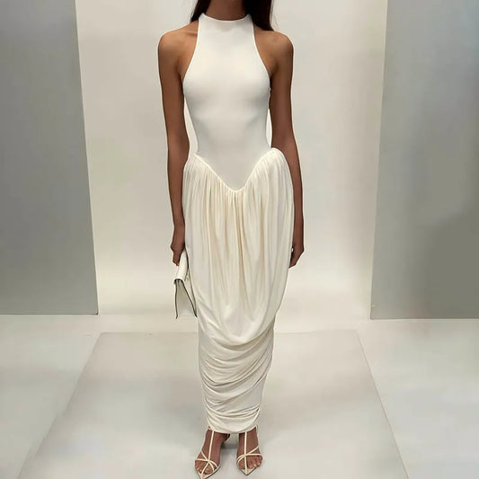 Grace Off-Shoulder Pleated Elegant O Neck Maxi Dress