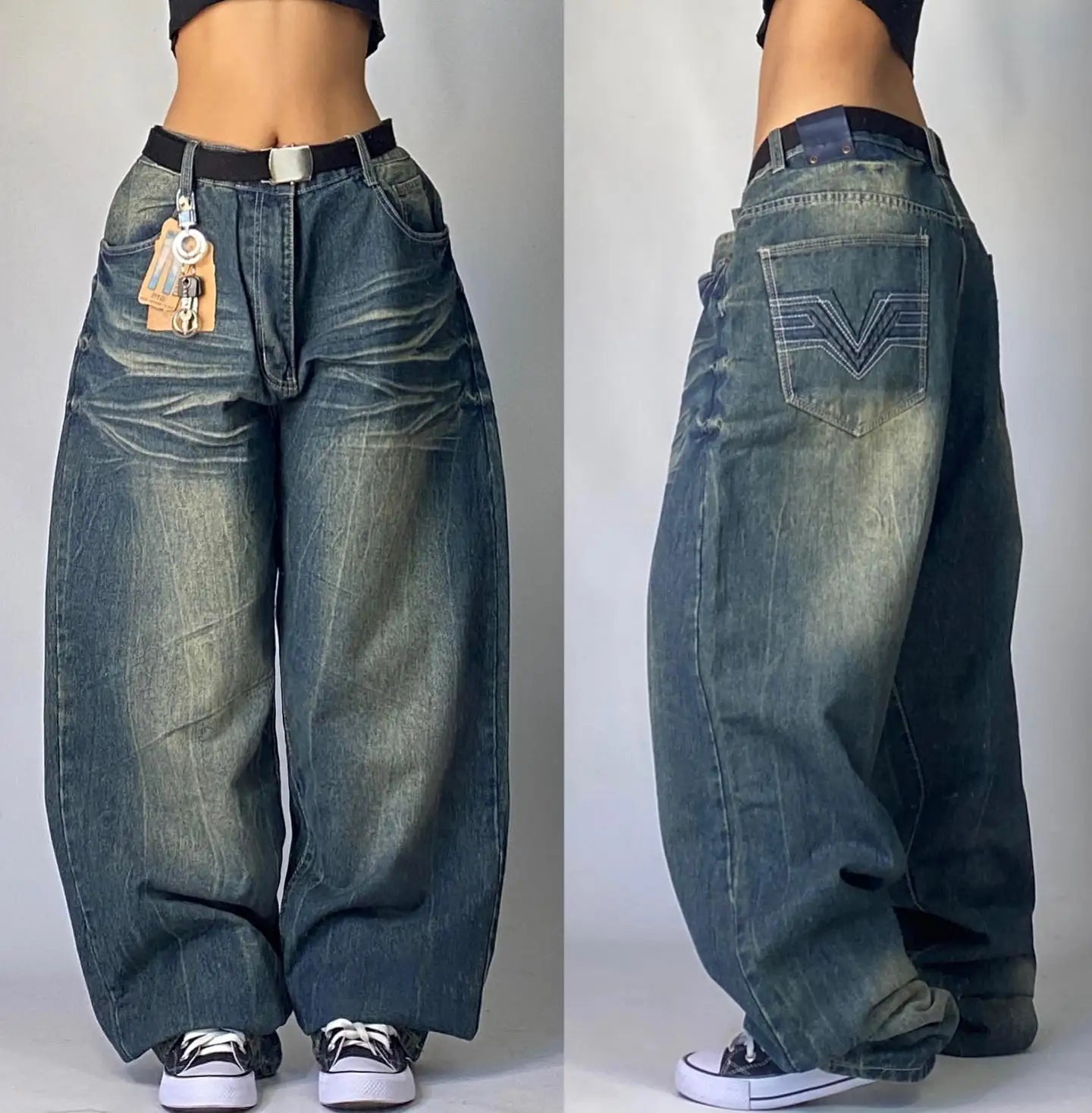 Streetwear Fashion New Letter Graphic Embroidery Baggy Jeans Women Y2K Gothic Harajuku Vintage Popular High Waist Wide Leg Pants