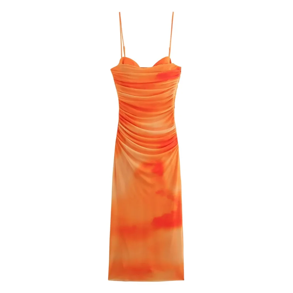 Tropical Orange bloom Mesh Dress