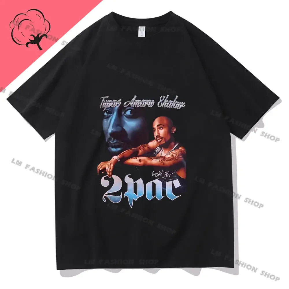 Hip Hop Women Men TShirt Rapper Tupac Graphic Print T-shirts Y2K Streetwear Cotton Tops Unisex Harajuku Casual Short Sleeve Tees