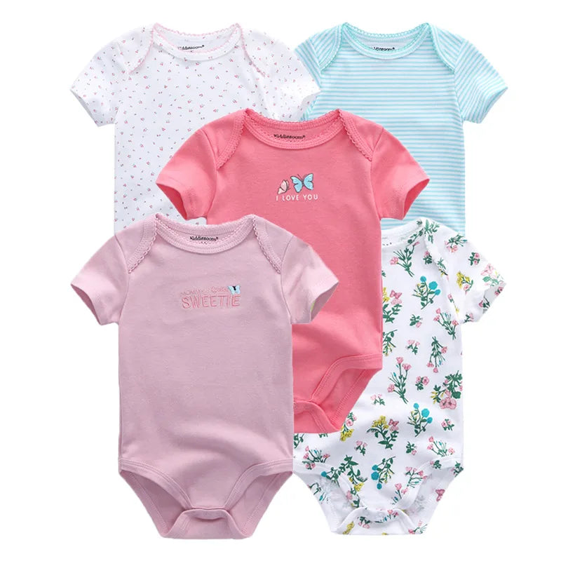 Kiddiezoom 5 Pcs/Lot Fashion Newborn Cartoon Short Sleeve Baby Boy Girl Bodysuits Soft 100%Cotton Infant Onesies