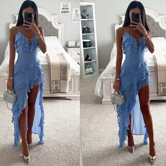 Azure Glow Irregular Tassel Bodycon Maxi