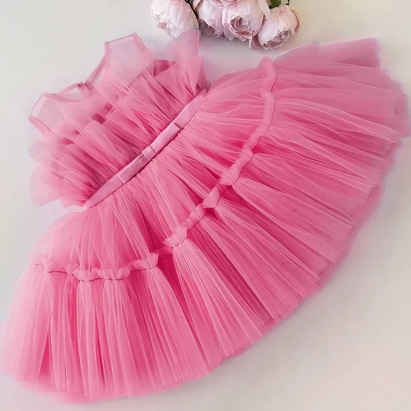 Girls Wedding Princess Dress Baby Kids Elegant Party Tutu Fluffy Prom Gown Children Bridesmaids Evening Tulle Birthday Dresses