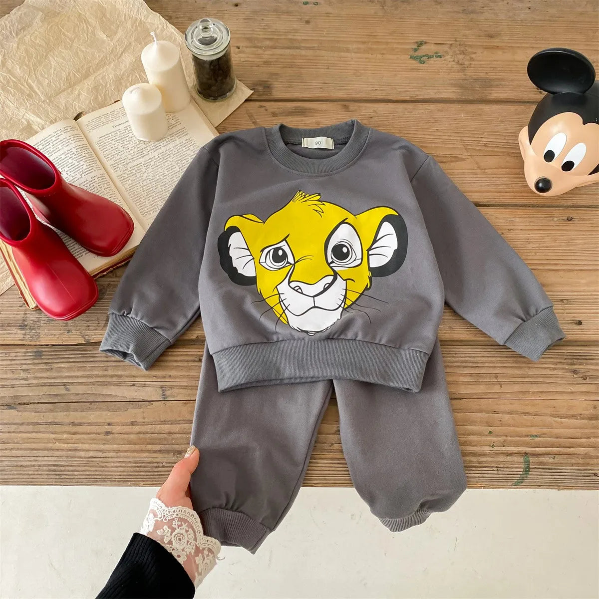 Lion Printed Sweatshirt Suit Baby Clothes Loose Fashion Cartoon Tracksuit Spring New Kids Long Sleeved Tops + Pants 2pc/set