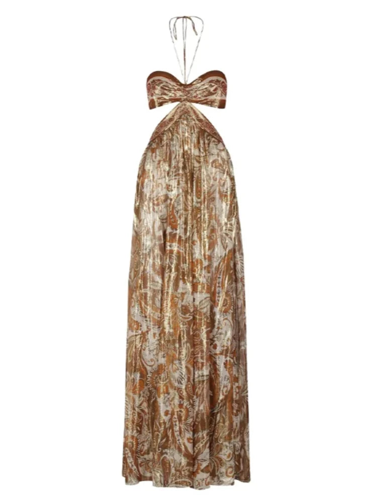 Golden Glow Strapless Hollow-Out Dress