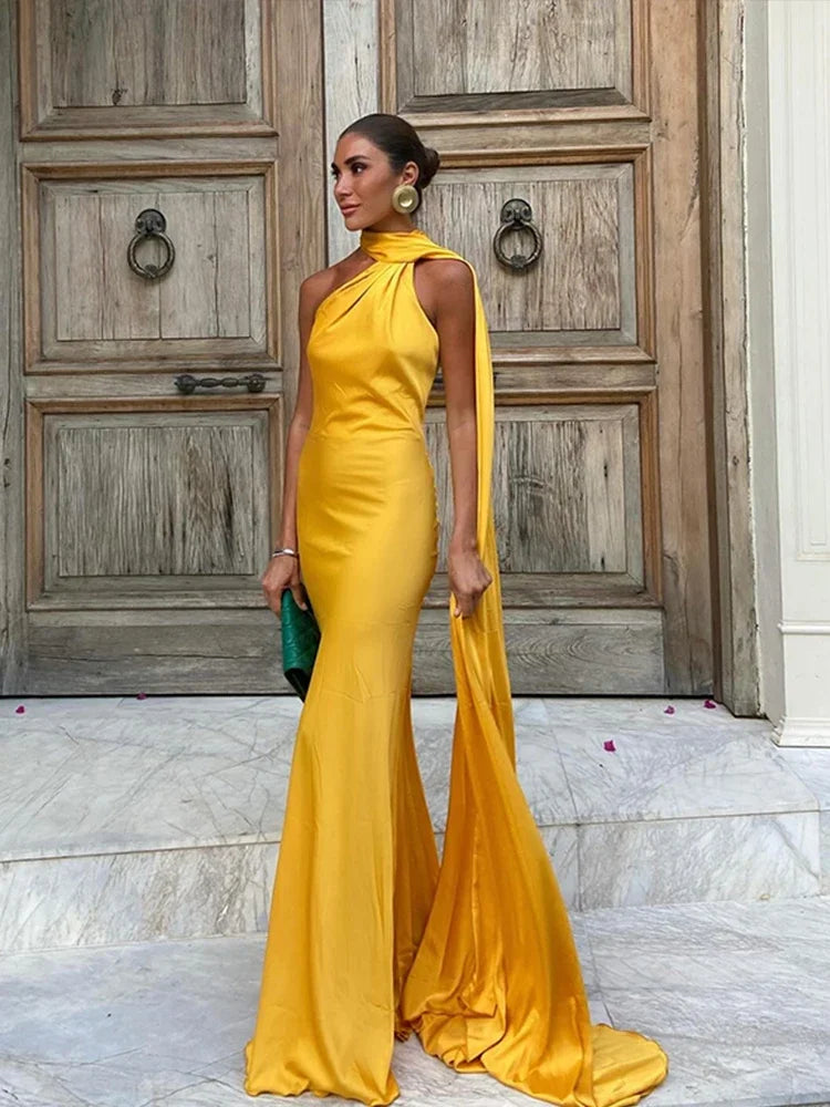 Elysian Boho Empress Halter Drape Maxi Dress