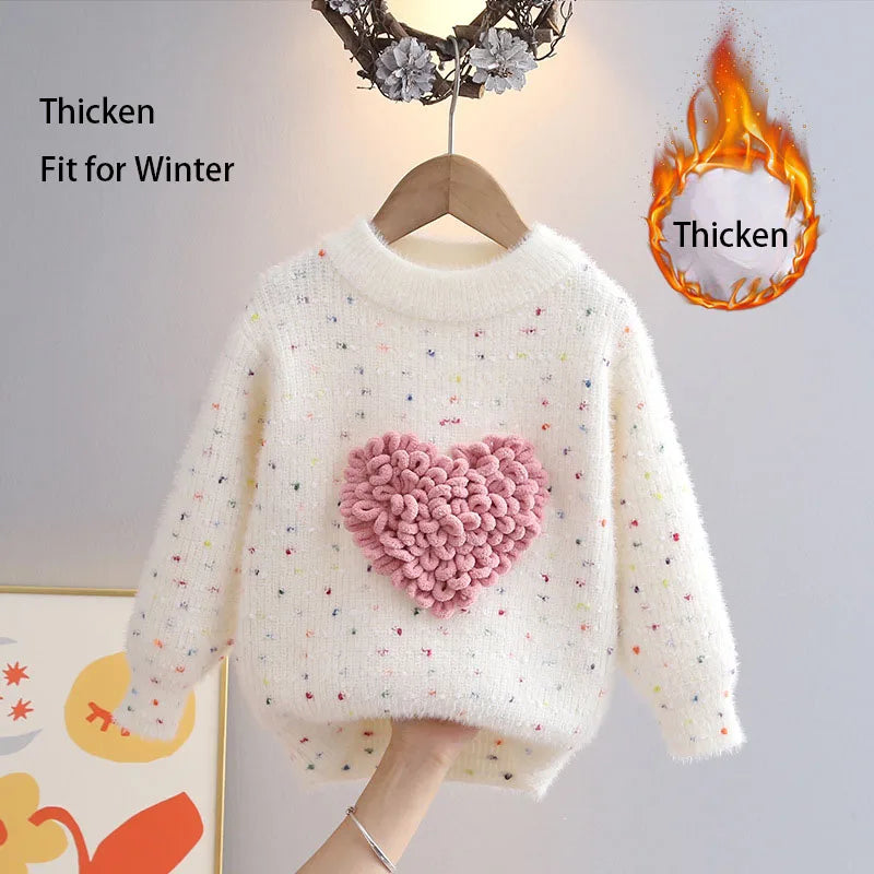 Children Autumn Winter Knitwear Love Heart O-Neck Pullovers Loose Colorful Spot Sweater