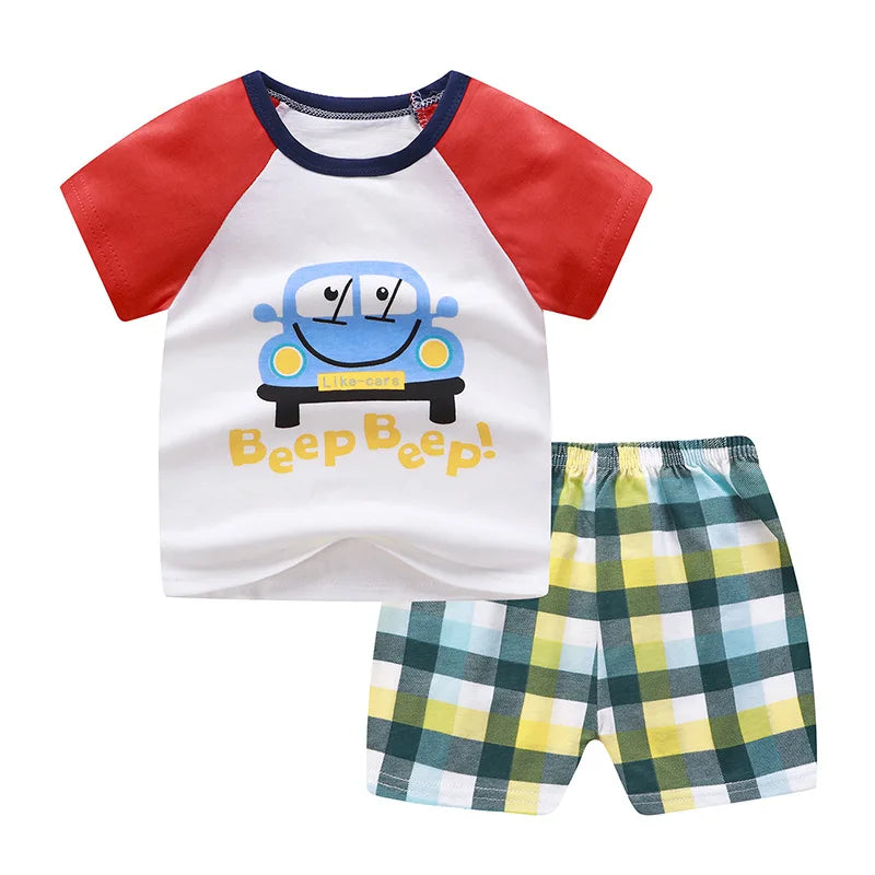 Winnie Pooh Cute Children Tracksuit Summer Clothing Cartoon Fashion Baby Boys Short Sleeved Suit T-shirt + Shorts 2piece Set