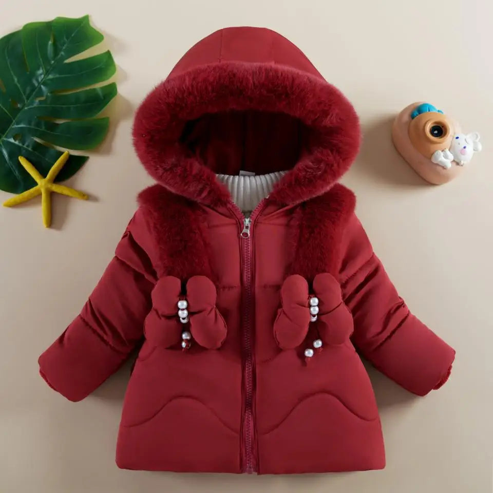 Baby Girls Solid Color Hooded Zipper Down Coat