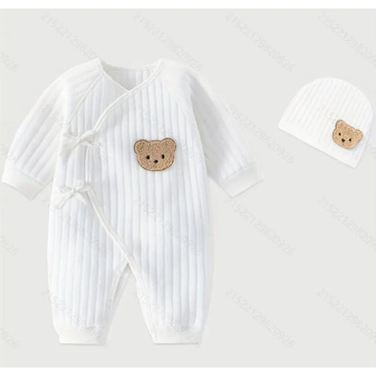 Newborn Baby Boy Girl Romper 100% Pure Cotton Soft Cartoon Bear Bodysuit with Hat