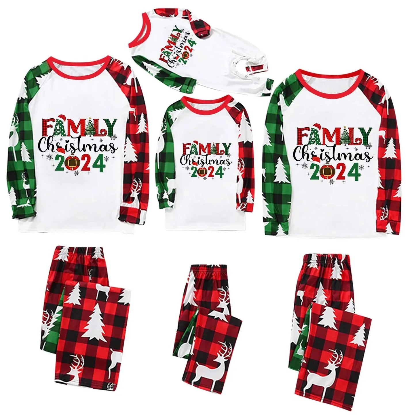 Family Christmas 2024 Matching Pajamas Set Letter Print Outfits Mom Dad Kids 2 Pcs Suit Sleepwear Baby Romper Xmas Look Pyjamas