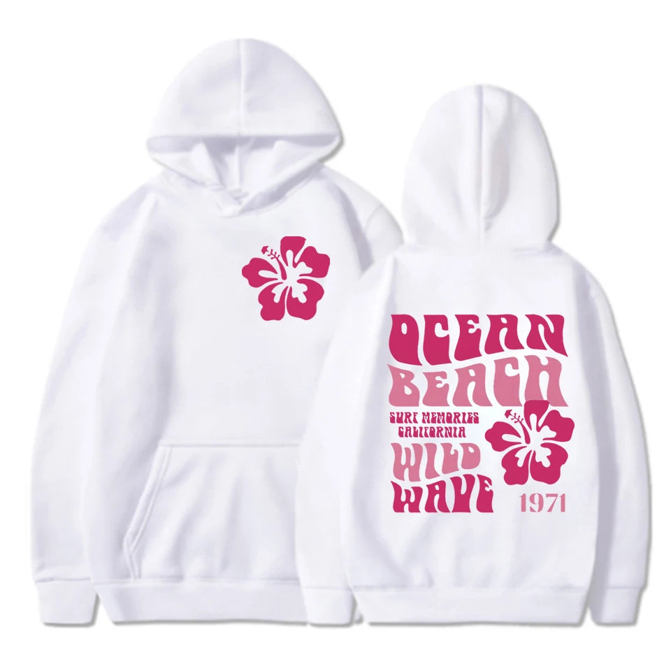 Kids Hoodie "Ocean Beach Wild Wave" Letter Print Hooded Boys Girls Aesthetics