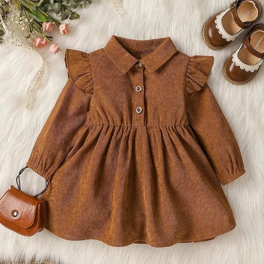 Baby girls Long Sleeve all seasons Solid Turn-down Collar fashion Style Dress