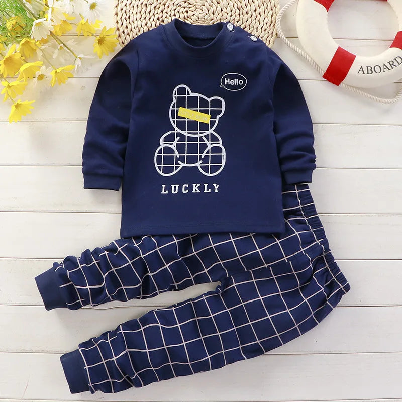 Cotton baby girl clothing winter newborn baby clothing set 2 sets of spring children's pajamas 0-5 year old baby cartoon casual