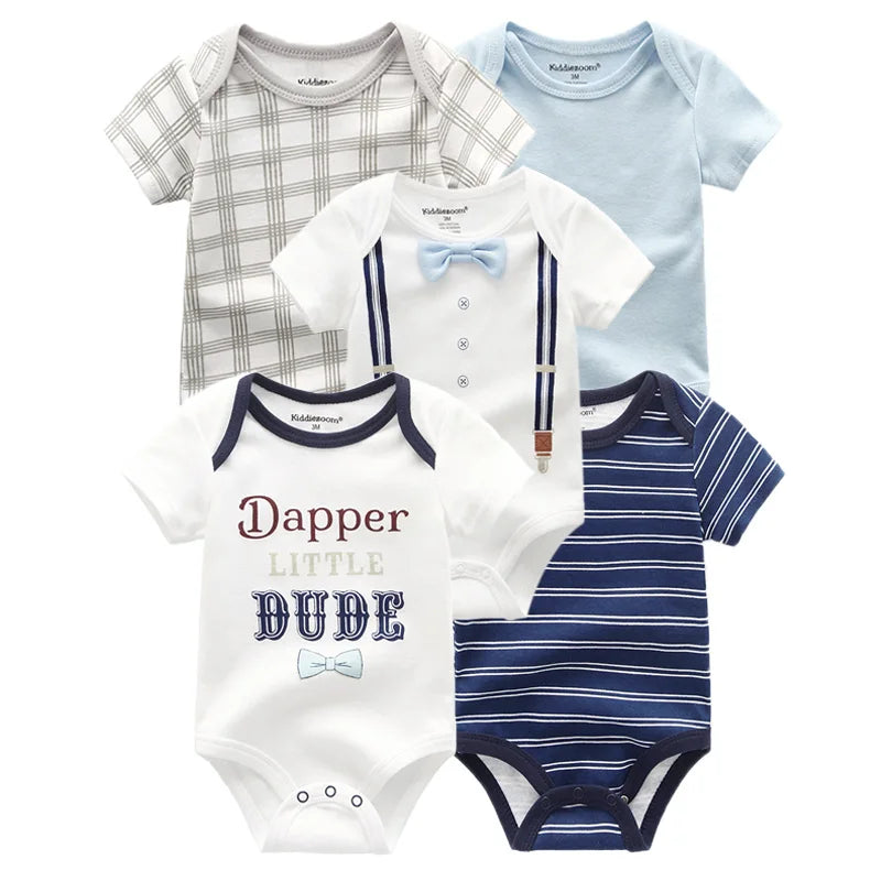 Kiddiezoom 5 Pcs/Lot Fashion Newborn Cartoon Short Sleeve Baby Boy Girl Bodysuits Soft 100%Cotton Infant Onesies