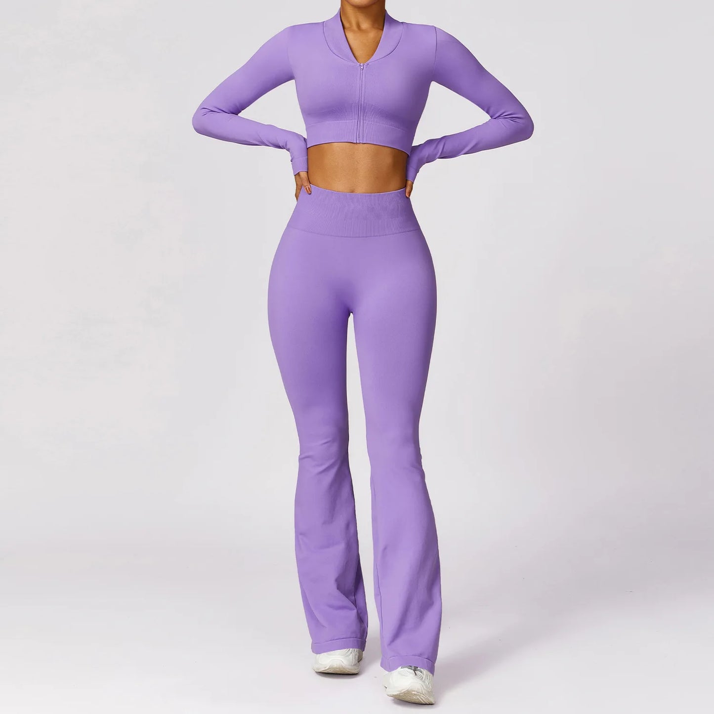 Tracksuit Long Sleeve Yoga Wear 2 Piece Sport Outfit High Waist Flare Leggings Sportwear Gym Set